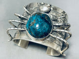 179 Grams!!! Native American Navajo Turquoise Sterling Silver Spider Bracelet-Nativo Arts