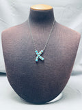 Ann Curley Vintage Native American Navajo Blue Gem Kingman Turquoise Sterling Silver Necklace-Nativo Arts