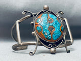 Superior Vintage Native American Navajo Walnut Wood Inlay Turquoise Sterling Silver Bracelet-Nativo Arts