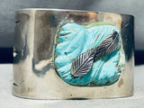 Hand Carved Indian Head!! Vintage Native American Navajo Turquoise Sterling Silver Bracelet-Nativo Arts