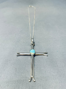 Elegant Native American Navajo Royston Turquoise Sterling Silver Cross Necklace-Nativo Arts