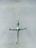 Elegant Native American Navajo Royston Turquoise Sterling Silver Cross Necklace-Nativo Arts