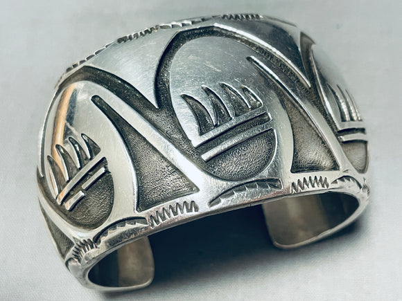 97 Grams Heavy Monster Vintage Native American Navajo Wave Sterling Silver Bracelet - Wow!-Nativo Arts