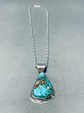 Majestic Vintage Signed Native American Navajo Candelaria Turquoise Sterling Silver Necklace-Nativo Arts
