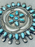 Marvelous Vintage Native American Zuni Blue Gem Turquoise Sterling Silver Pin-Nativo Arts