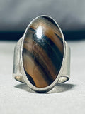 Unique Vintage Native American Navajo Tiger Eye Sterling Silver Colossal Ring-Nativo Arts