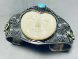 Happy Moon Face Vintage Turquoise Sterling Silver Bracelet Cuff-Nativo Arts