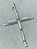 Superb Vintage Native American Zuni Blue Gem Turquoise Sterling Silver Cross Pendant-Nativo Arts