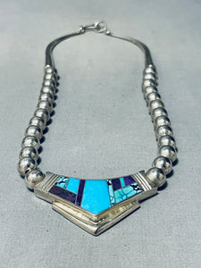 Vintage Sterling silver outlets native American style turquoise gemstone inlaid necklace