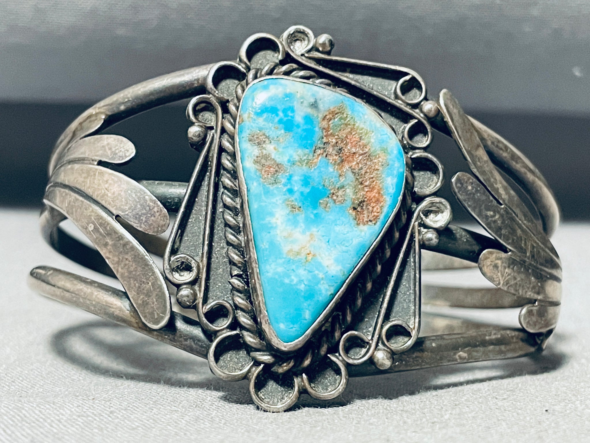 Vintage Navajo Sterling Silver Turquoise Stone Cuff Bracelet