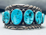 Henry Roanhorse Vintage Native American Navajo Morenci Turquoise Sterling Silver Bracelet-Nativo Arts