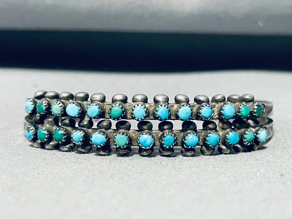 Early 1900's Vintage Native American Zuni Turquoise Sterling Silver Bracelet Cuff Old-Nativo Arts