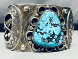 Heavy 103 Gram Vintage Native American Navajo Blue Diamond Turquoise Sterling Silver Bracelet-Nativo Arts