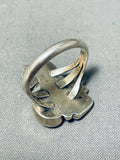 Glorious Vintage Native American Navajo 2 Mother Of Pearl Sterling Silver Ring-Nativo Arts