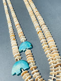 Offset Turquoise Bears!! Vintage Santo Domingo Sterling Silver Shell Necklace-Nativo Arts