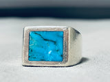 Noteworthy Vintage Native American Navajo Blue Diamond Turquoise Sterling Silver Ring-Nativo Arts