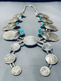 500 Grams!!!! Native American Navajo Turquoise Sterling Silver Squash Blossom Necklace-Nativo Arts