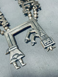 Gasp! Symbolic Vintage Native American Navajo 187 Gram Sterling Silver Squash Blossom Necklace-Nativo Arts