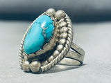 Magnificent Vintage Native American Navajo Candelaria Turquoise Sterling Silver Ring Signed-Nativo Arts