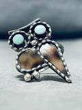 Whimsical Vintage Native American Zuni Blue Gem Turquoise Sterling Silver Owl Ring-Nativo Arts