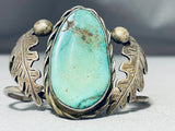 Huge Hand Carved Leaves Vintage Native American Navajo Green Turquoise Sterling Silver Bracelet-Nativo Arts