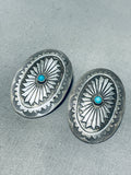 Impressive Vintage Native American Navajo Turquoise Sterling Silver Concho Earrings-Nativo Arts