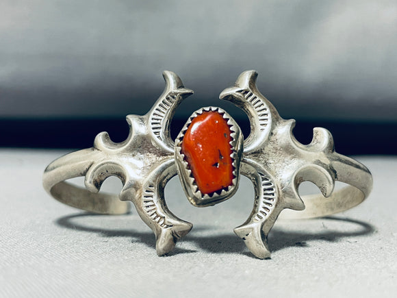 Fl Begay Vintage Native American Navajo Chunky Coral Sterling Silver Bracelet-Nativo Arts