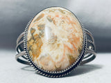 Plume Agate Vintage Native American Navajo Hand Tooled Sterling Silver Bracelet