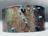 Wide Hand Tooled Vintage Southwest Sterling Silver Turquoise Bracelet-Nativo Arts