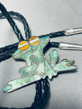 Sammy Smith Frog Vintage Native American Navajo Turquoise Inlay Sterling Silver Bolo Tie-Nativo Arts