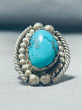 Magnificent Vintage Native American Navajo Candelaria Turquoise Sterling Silver Ring Signed-Nativo Arts