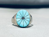Unique Vintage Native American Zuni Blue Gem Turquoise Sterling Silver Ring-Nativo Arts