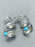 Fascinating Native American Navajo Blue Gem Turquoise Sterling Silver Spiral Earrings-Nativo Arts