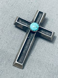 Exquisite Vintage Native American Navajo Signed Rob Chee Turquoise Sterling Silver Cross Pendant-Nativo Arts