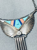 Important Larry Martinez Chavez Vintage Native American Zuni Inlay Sterling Silver Necklace-Nativo Arts