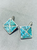 One Of Best Vintage Native American Zuni Spiderweb Turquois Einlay Sterling Silver Cufflinks-Nativo Arts