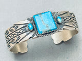 Superior Vintage Native American Navajo Squared Turquoise Sterling Silver Bracelet-Nativo Arts
