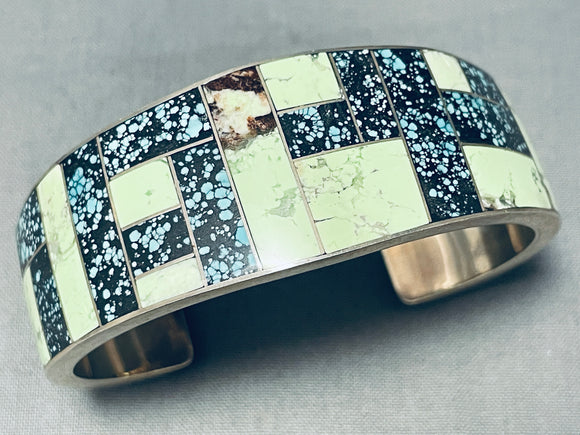 One Of The Finest Native American Navajo Green Turquoise Sterling Silver Inlay Bracelet-Nativo Arts