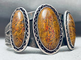 Hvy Thick Vintage Native American Navajo Petrified Wood Sterling Silver Dome Bracelet-Nativo Arts