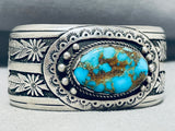 Breathtaking Signed Native American Navajo Candelaria Turquoise Sterling Silver Bracelet-Nativo Arts