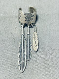 Fabulous Vintage Native American Navajo Sterling Silver Feather Pendants Ear Clip-Nativo Arts