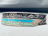 Important 6 Inch Wrist Vintage Choctaw Inlay Turquoise Sterling Silver Bracelet-Nativo Arts