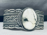 One Of Most Detailed Vintage Native American Navajo White Buffalo Turquoise Sterling Bracelet-Nativo Arts
