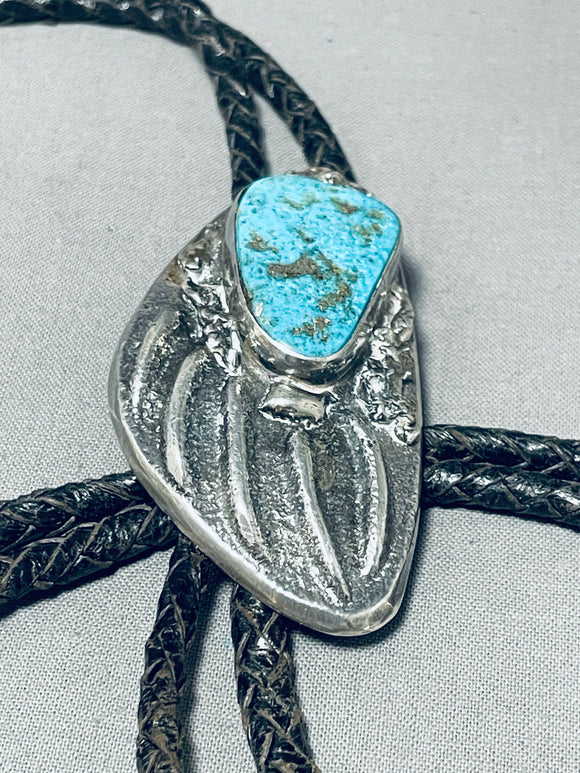 Amazing Vintage Native American Navajo Pilot Mountain Turquoise Sterling Silver Bolo-Nativo Arts