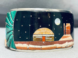 6.5 Inch Wrist Most Unique Native American Navajo Inlay Turquoise Sterling Silver Bracelet-Nativo Arts