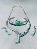 6 Inch Wrist Vintage Native American Navajo Turquoise Inlay Sterling Silver Necklace Bracelet-Nativo Arts