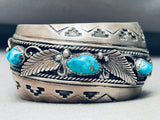 Al Joe Vintage Native American Navajo Turquoise Sterling Silver Leaf Bracelet-Nativo Arts