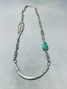 One Of Most Unique Vintage Native American Navajo Carico Lake Turquoise Sterling Silver Necklace-Nativo Arts