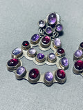 Glamorous Vintage Native American Navajo Amethyst Garnet Sterling Silver Earrings-Nativo Arts
