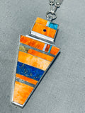 Signed Native American Navajo Turquoise Lapis Spiny Oyster Sterling Silver Kachina Necklace-Nativo Arts